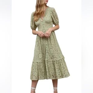 NWT Elegant Lace Midi Dress in Sage Green
